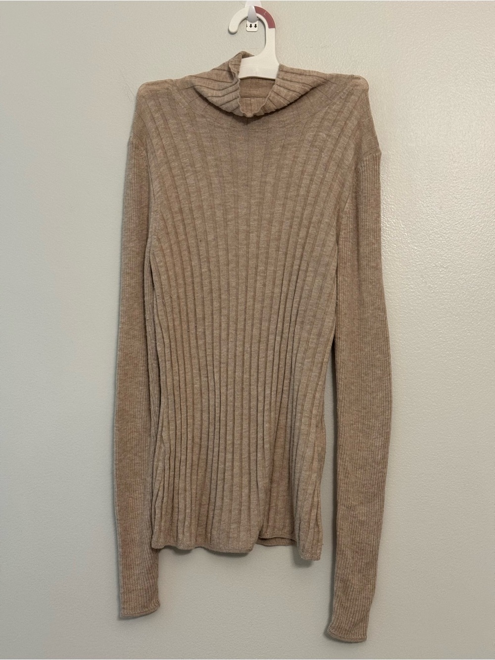 White House Black Market Beige Ribbed Cowl-Neck Sweater